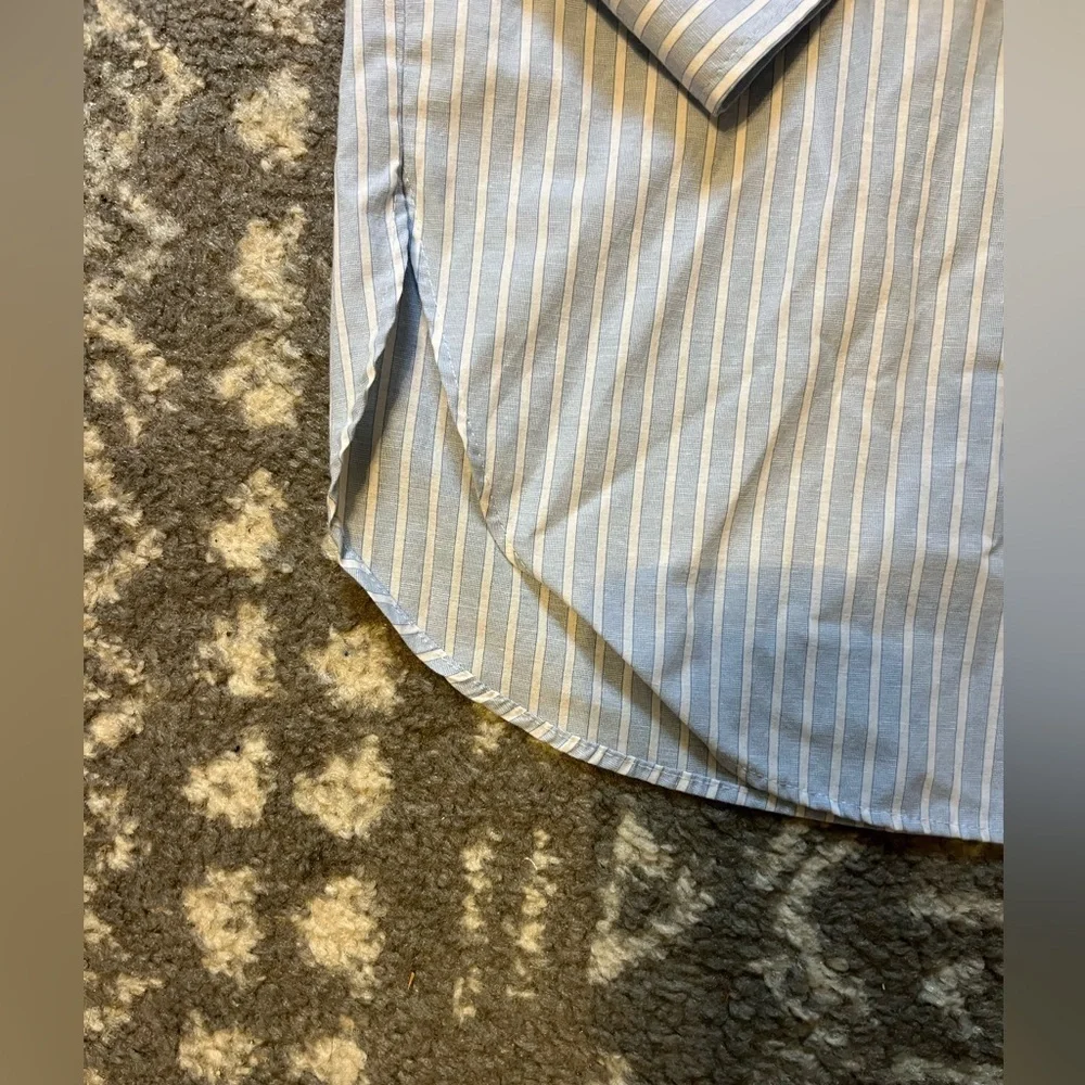 MNG button down blue white stripped shirt size L (J134) - Picture 8 of 12